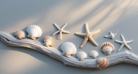 Coastal Decor with Shells and Starfish Arrangement.