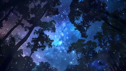 Beautiful Blue Skies with Nature, Bright Moon ,Cloud ,Beach scenery, Tree, night -Anime concept Background