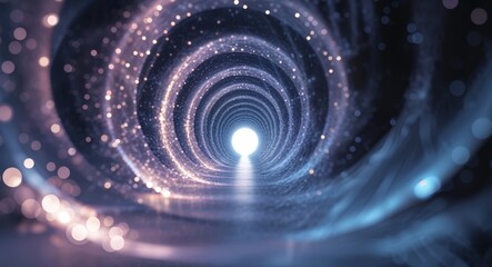 Glowing particles form abstract circular tunnel with depth of field.