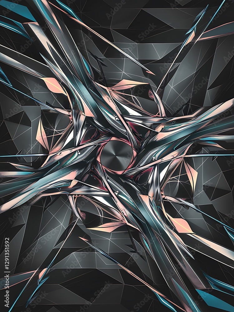 Poster geometric background adorned with dynamic arrows and sleek lines forming intricate web of movement a