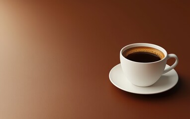 Cup of coffee on a warm espresso 3D background minimalistic mockup with space for text