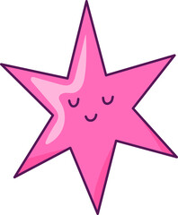 Cute pink star cartoon vector illustration with smiling face and kawaii style