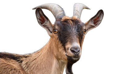 Adult goat with horns isolated on white background cutout