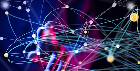 Global network. Blockchain. 3D illustration. Neural networks and artificial intelligence. Abstract