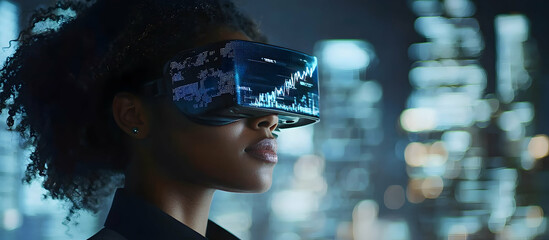 African American IT expert analyzes cybersecurity risks with augmented reality