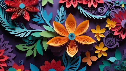 Vibrant Kirigami Paper Flower Art Design