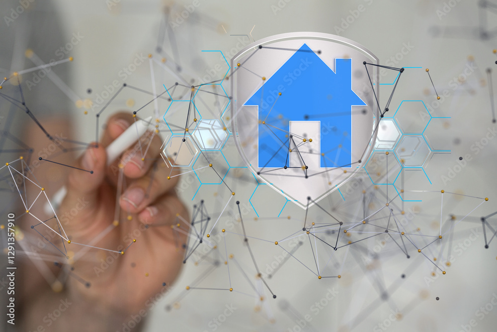 Poster home data. Digital cyberspace with particles and Digital data network connections concept. - neural network exposure digital