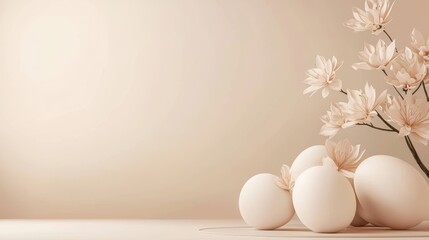 Fototapeta premium Easter Beige 3d background minimalistic mockup with space for text