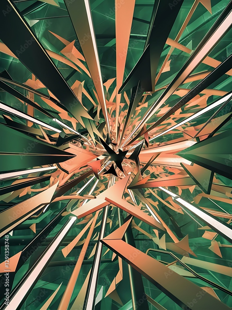 Poster geometric background adorned with dynamic arrows and sleek lines forming intricate web of movement a