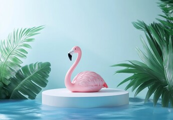 Obraz premium Pink Flamingo in Calm Water