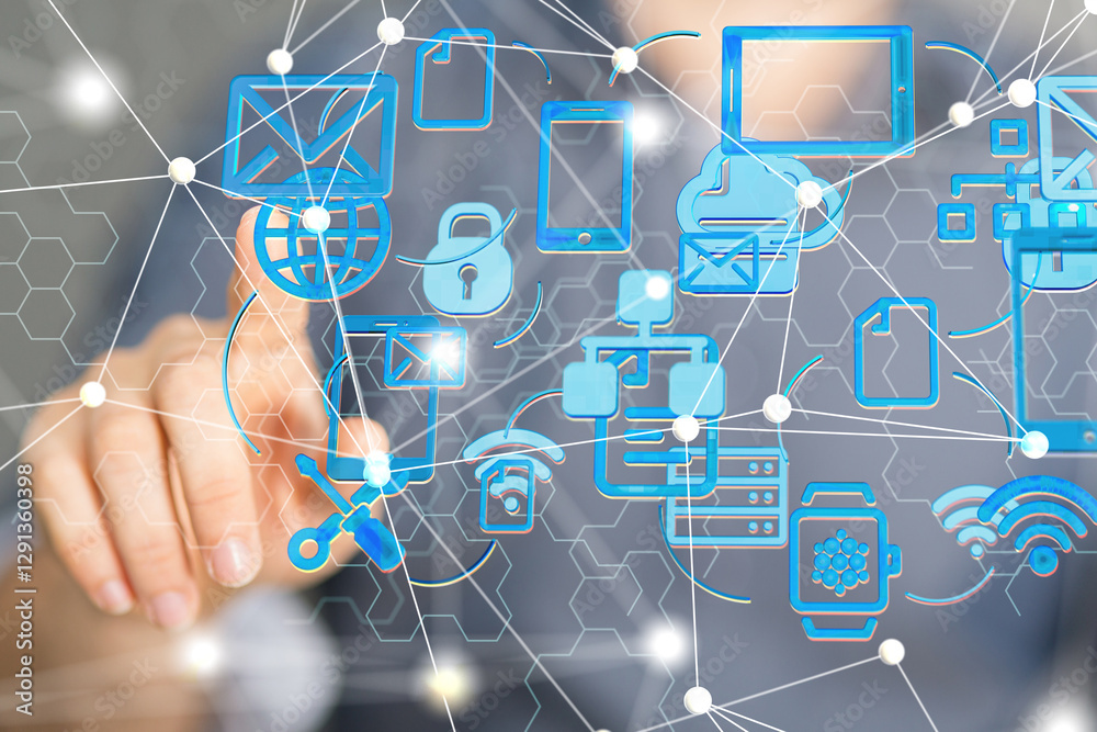Poster Data sorting flow process. Big data stream futuristic infographic.