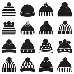 SET VECTOR VARIOUS STYLE BEANIE HAT SILHOUETTES