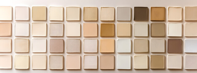 A photograph of a color palette featuring various shades of beige and brown
