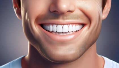Fototapeta premium A cheerful individual with a bright smile emphasizes the significance of dental care.