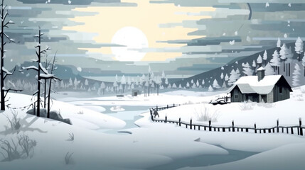 Obraz premium fields and mountains covered with snow 