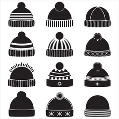 SET VECTOR VARIOUS STYLE BEANIE HAT SILHOUETTES