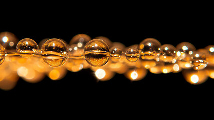Radiant gold light reflections on glass beads - elegant background for design projects