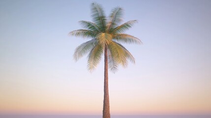 Single palm tree sunset ocean background