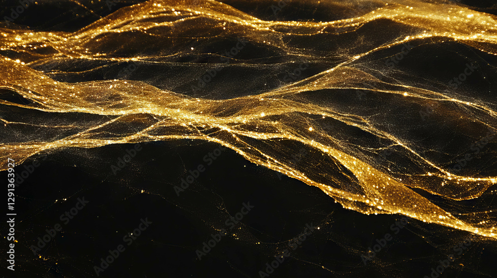 Poster Golden frost spiderweb design with intricate patterns and shimmering effects