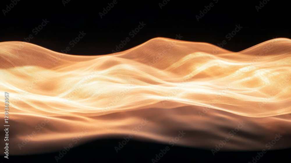 Poster Warm and hazy abstract background with golden light waves for design