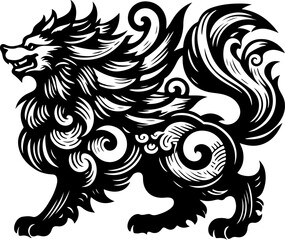 Obraz premium sketch vector illustration silhouette design poster animal mythology mystical ethnic traditional classic vintage chinese and japanese 