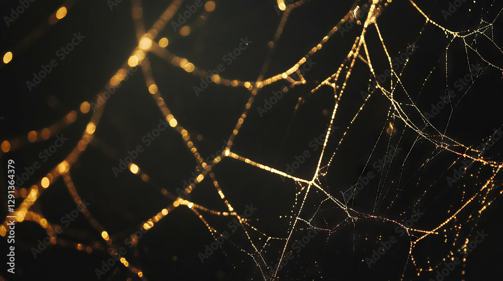 Poster golden spiderweb on dark background for elegant design and decoration