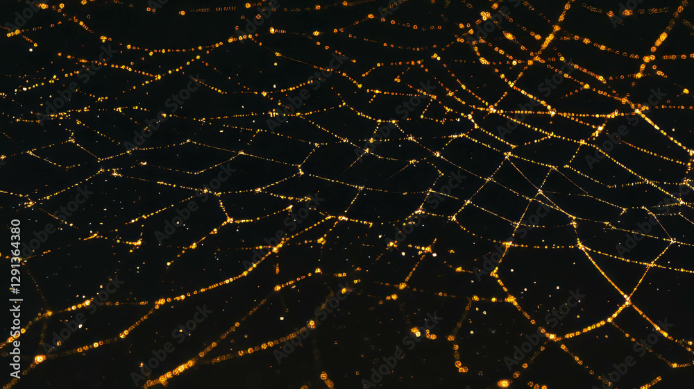 Poster intricate golden spiderweb design with glowing details for background and decoration