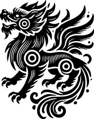 sketch vector illustration silhouette design poster animal mythology mystical ethnic traditional classic vintage chinese and japanese 