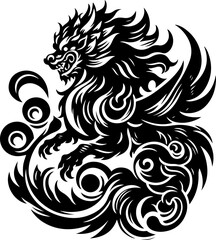 sketch vector illustration silhouette design poster animal mythology mystical ethnic traditional classic vintage chinese and japanese  