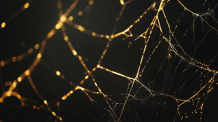 Golden spiderweb on dark background for elegant design and decoration