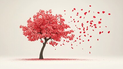 Pink tree petals blowing wind studio background design