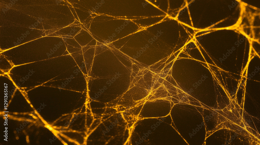 Poster enchanting golden spiderweb background with laser illumination for design