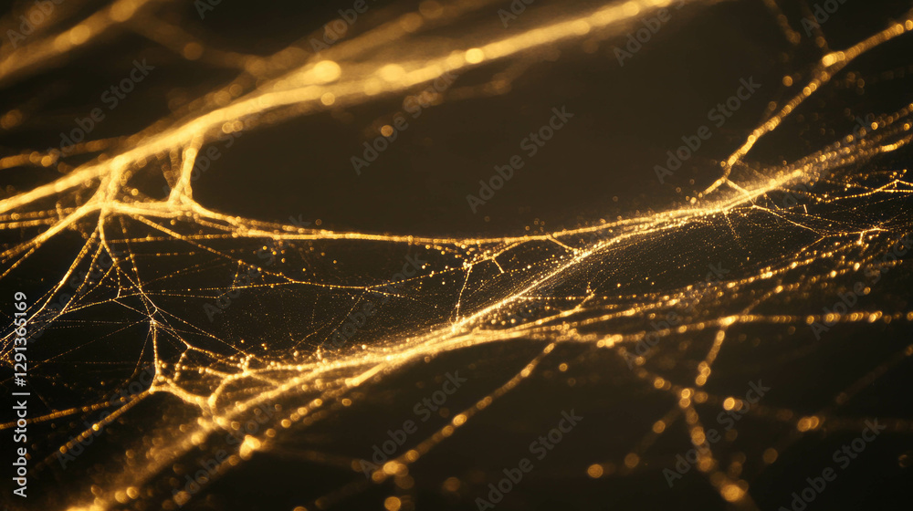 Aufkleber golden spiderweb illuminated with laser light for abstract background design