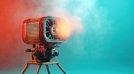 A visually striking image of a retro projector emitting smoke, creating a captivating atmosphere that evokes memories of classic film experiences.