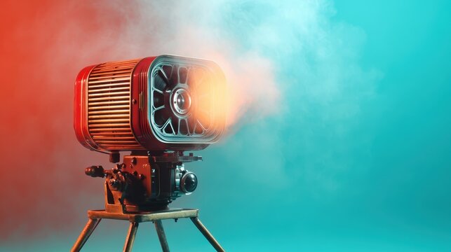 A visually striking image of a retro projector emitting smoke, creating a captivating atmosphere that evokes memories of classic film experiences.