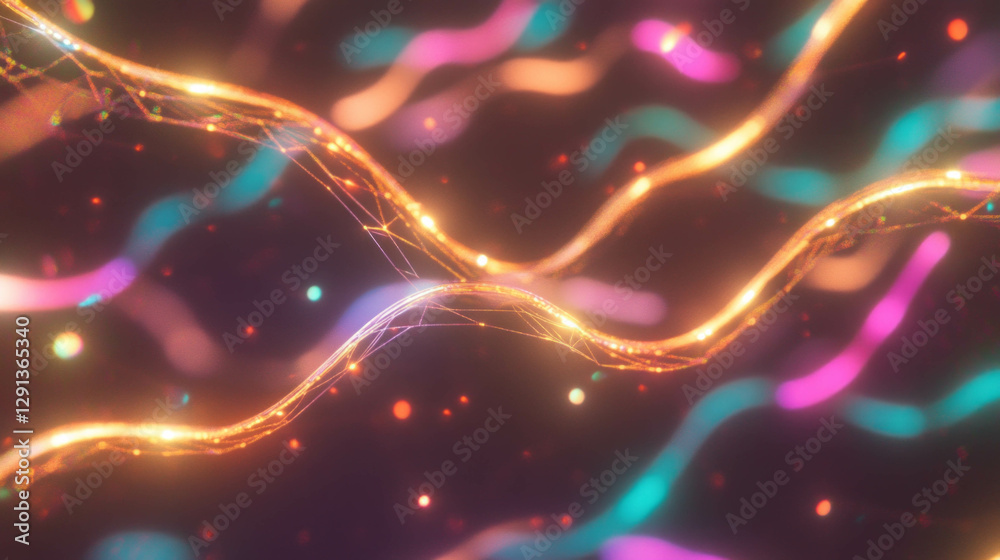 Poster neon illuminated golden spiderweb on vibrant background for modern design