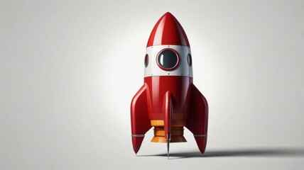 Red Rocket Icon on White Background a Simple Cartoon Design with Retro Style Isolated Space Exploration Vehicle