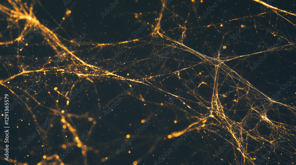 Poster Golden spiderweb pattern on dark background for elegant wallpaper or design
