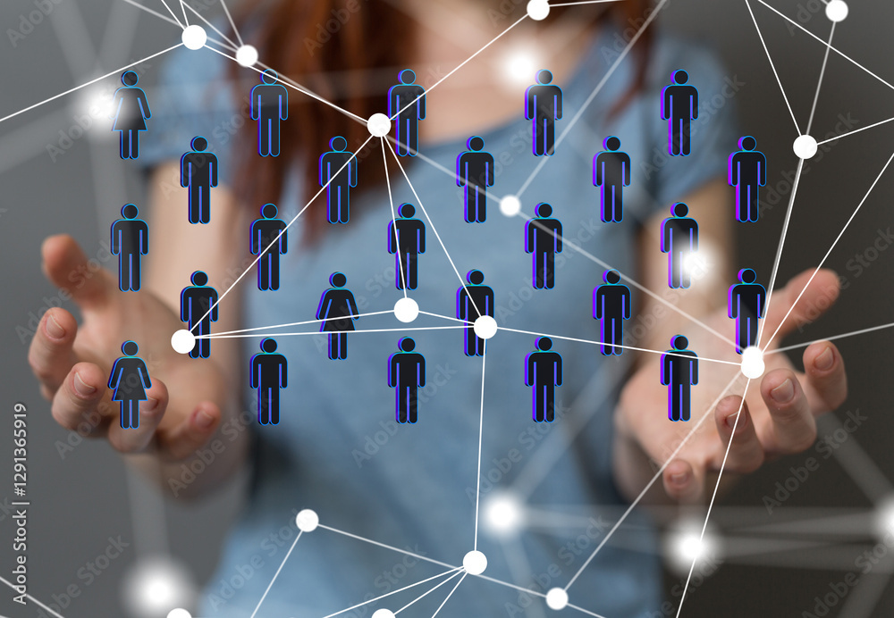 Poster Global network. Blockchain. 3D illustration. Neural networks and artificial intelligence. Abstract