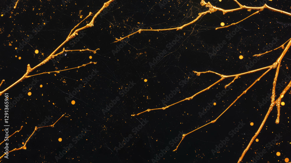 Poster ethereal background of golden spiderweb on dark canvas for nature art design