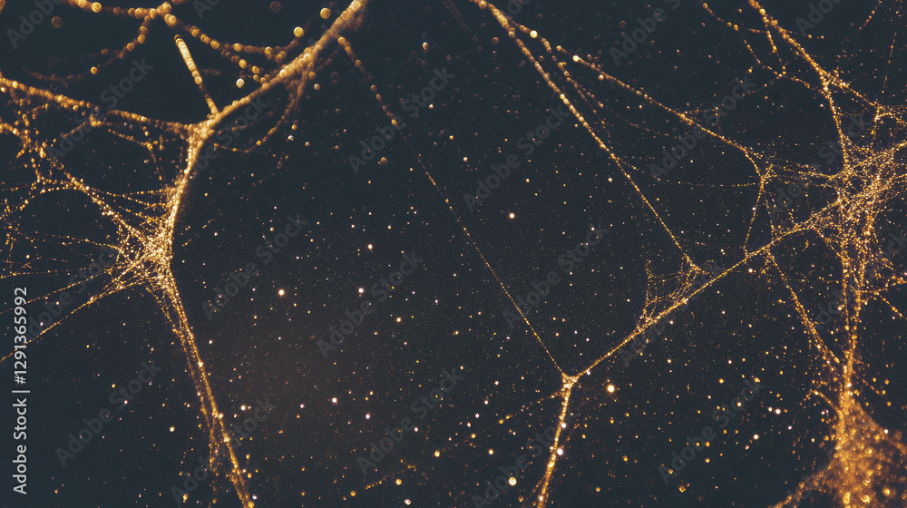 Poster enchanting golden spiderweb with glittering highlights for elegant design