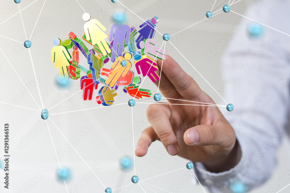 Aufkleber Global network. Blockchain. 3D illustration. Neural networks and artificial intelligence. Abstract