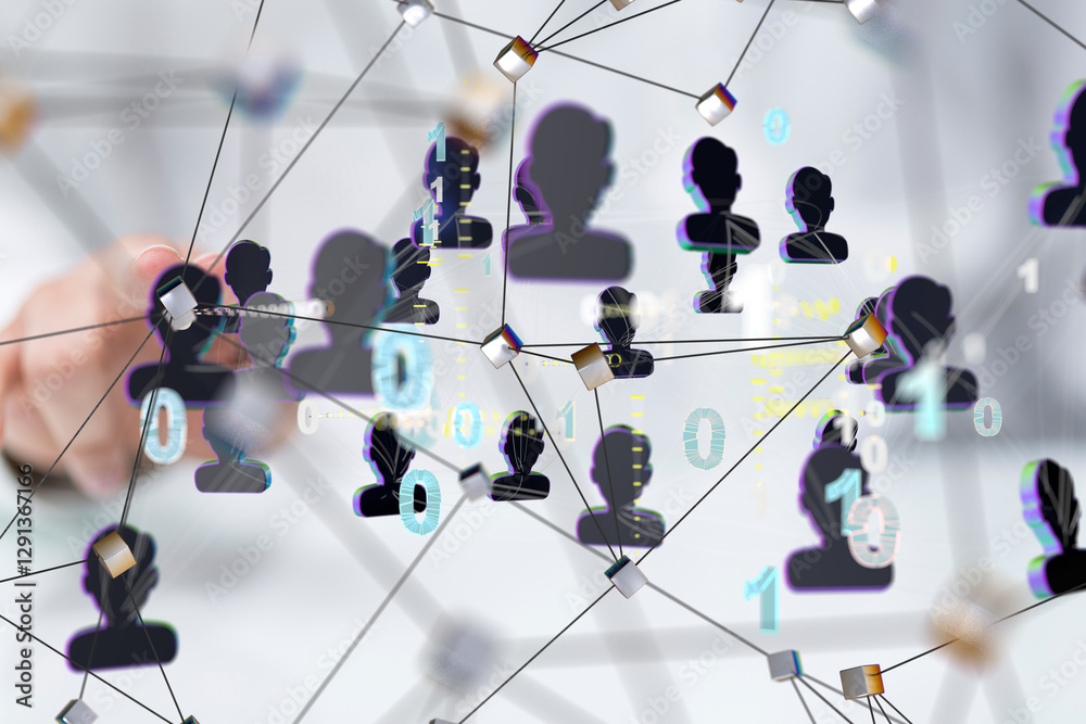 Aufkleber Global network. Blockchain. 3D illustration. Neural networks and artificial intelligence. Abstract  3d