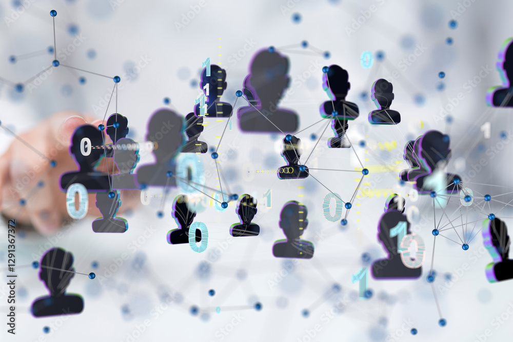 Poster Global network. Blockchain. 3D illustration. Neural networks and artificial intelligence. Abstract  3d