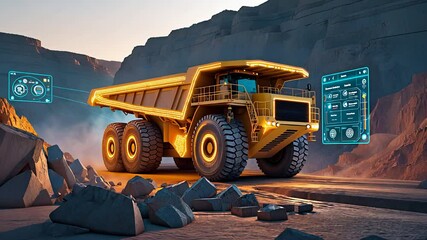 Autonomous Mining Dump Truck with AI-Powered Digital Interface Operating in a Futuristic Quarry with Advanced Technology
- Powered by Adobe