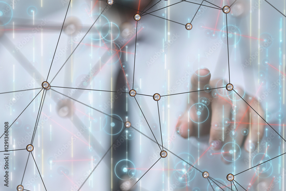 Fototapete Neural network 3D illustration. Big data and cybersecurity
