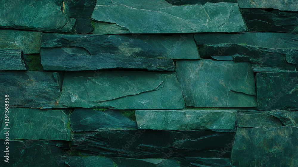Aufkleber green stone wall texture with moss for natural design and background use