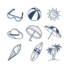 Summer Beach Day Doodle Element Set Vector Clipart Silhouettes