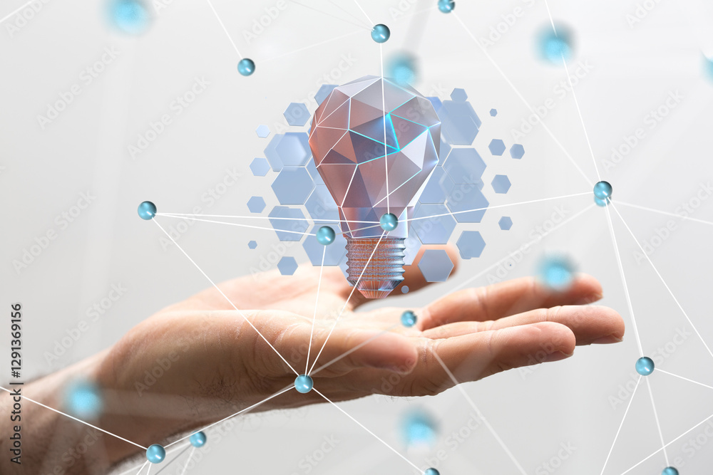 Poster Neural network 3D illustration. Big data and cybersecurity