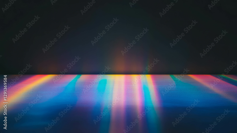 Poster mysterious rainbow light patterns on dark background for creative design